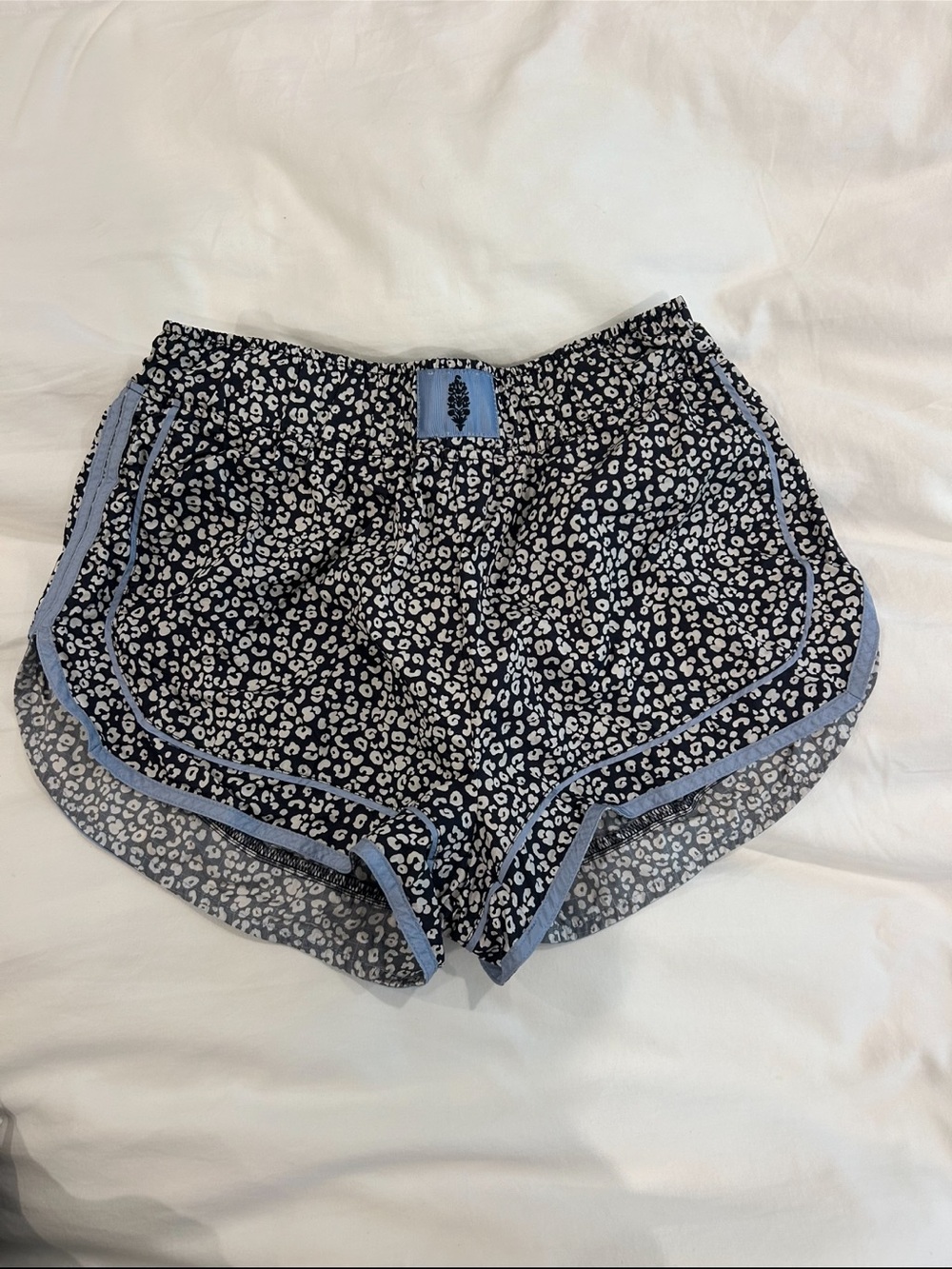 FP Movement by Free People Navy Floral Athletic Shorts with Light Blue Trim